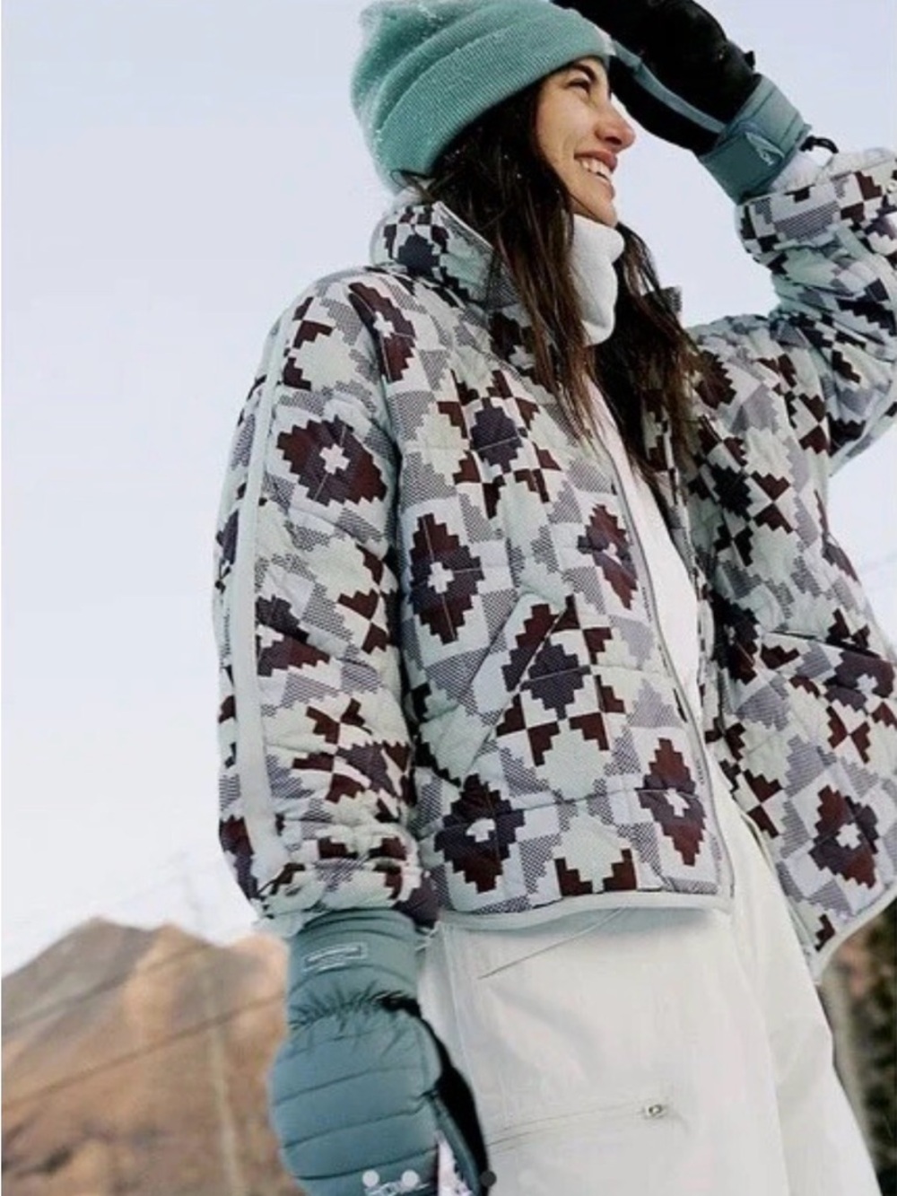 FP Movement by Free People Mint and Brown Geometric Puffer Jacket